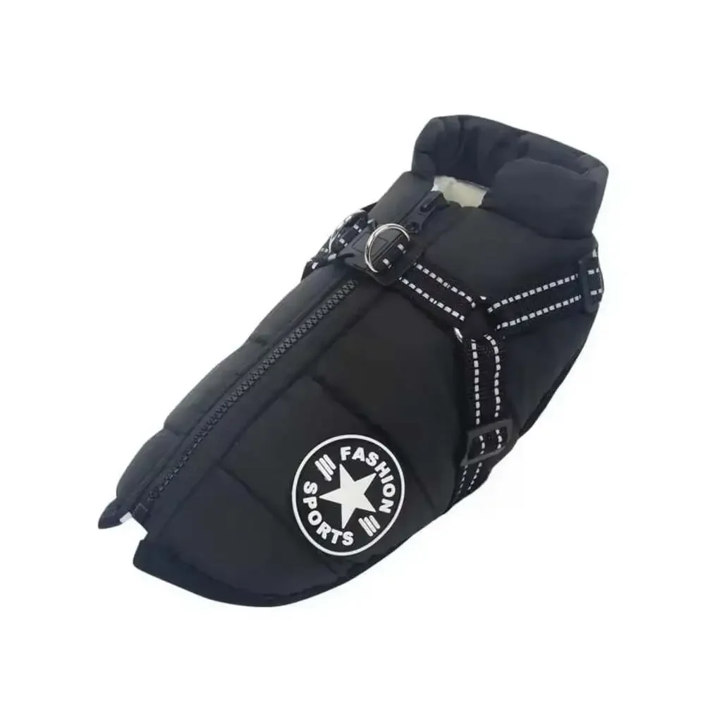 Large Pet Dog Jacket with Harness Winter Warm Dog Clothes for Labrador Waterproo